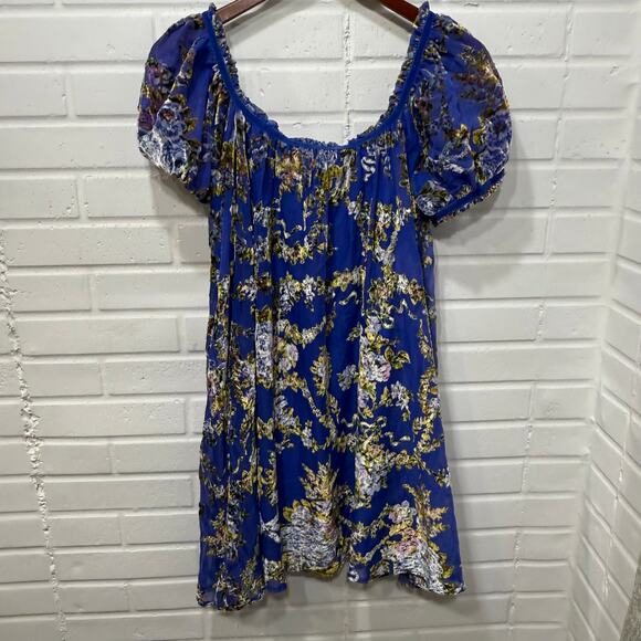 Free People Beautiful Blooms Mini Dress Sz Med Royal Blue Velvet Burnout Floral - Picture 9 of 16